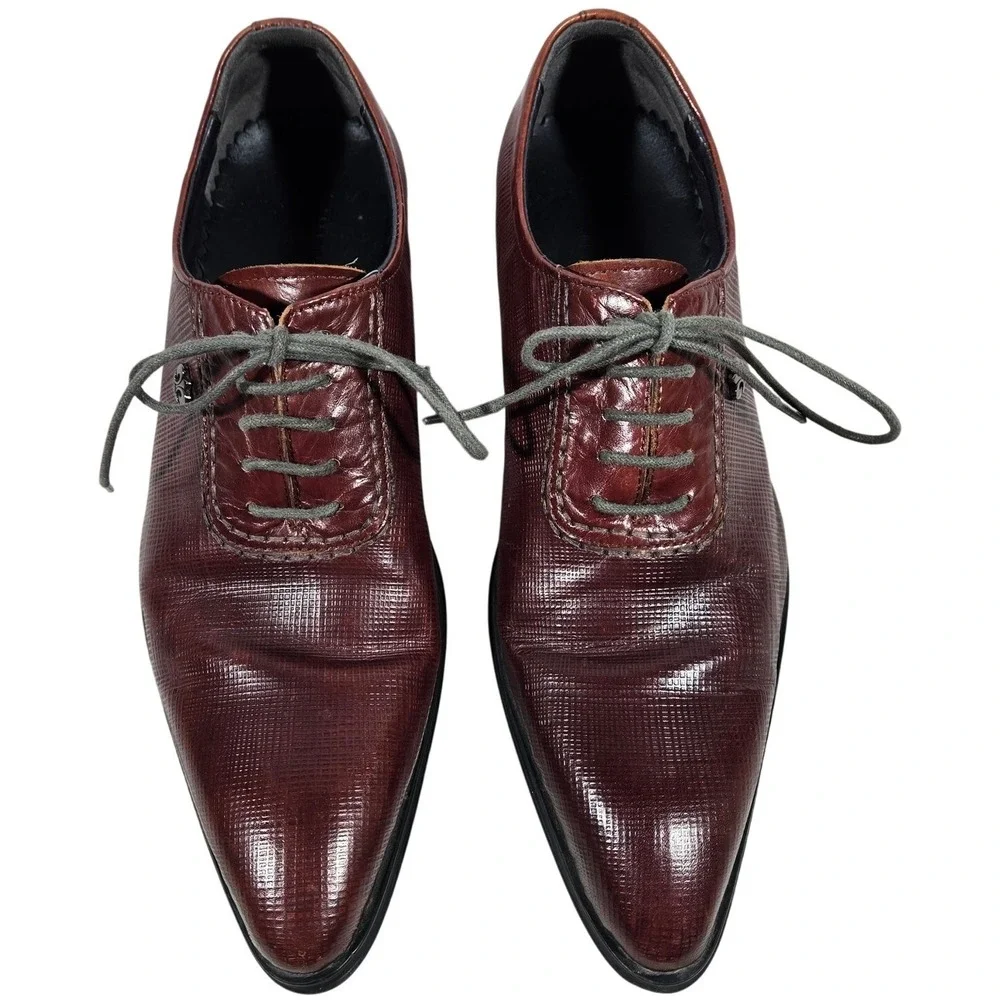 GRIMENTIN Mens Burgundy Textured Leather Oxford Dress Shoes‎ Size 245 US 6.5